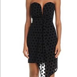 Bardot Strapless Black Velvet Polka Dot Dress